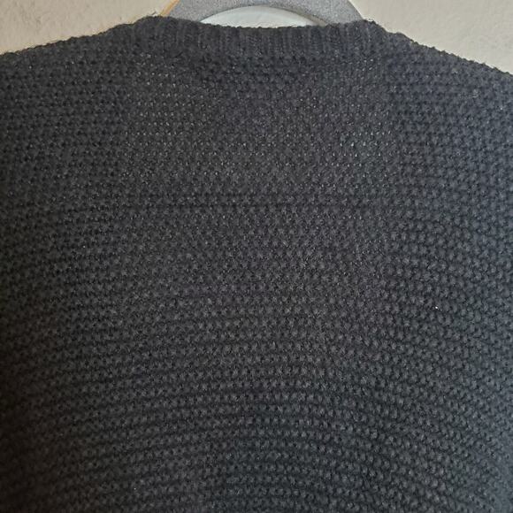 Black + White Striped  Open Front Fringe Poncho Cardigan M/L Boho Fall Layering - Picture 11 of 15